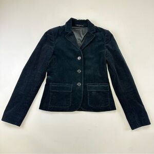 Theory black corduroy blazer Womens Size 0 cotton 3 button pockets lined Classic